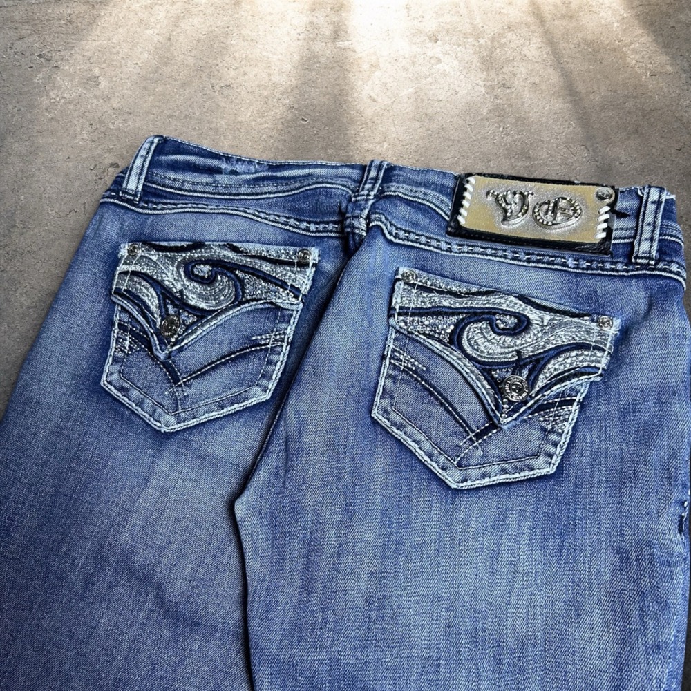 Virgin Only Y2K Embroidered Flare Leg Jeans Blue Skater Retro Size 29